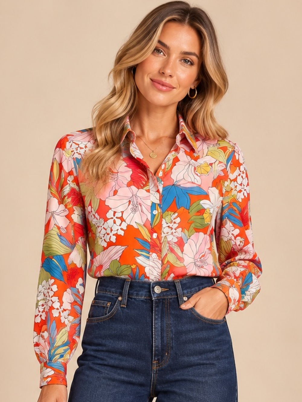 J.McLaughlin Floral Cotton Button-Down Shirt – Size M